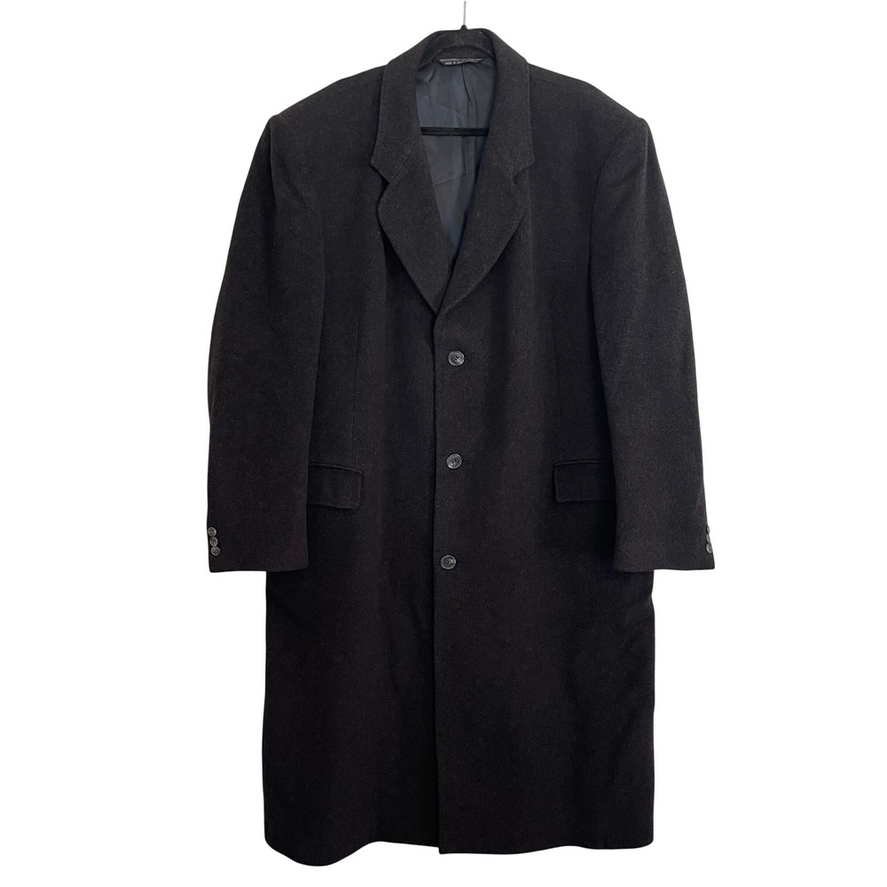 diBenedetto Mens Cashmere Blend Overcoat Black Italian Fabric Size 46 Longline